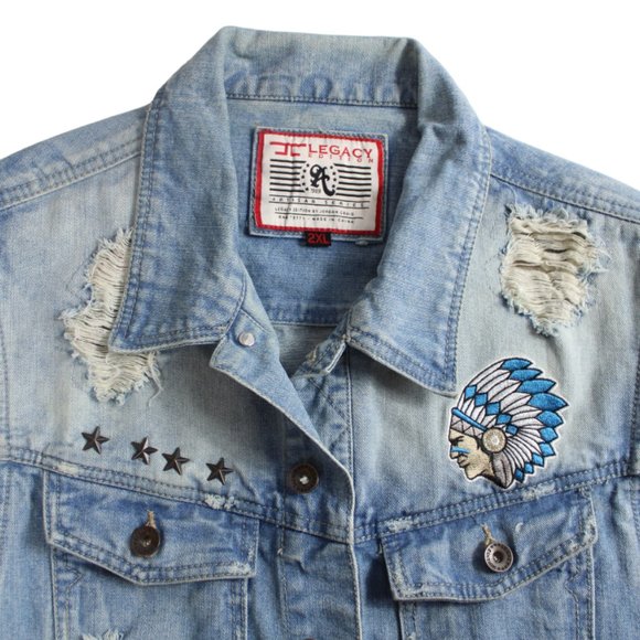 Jordan Craig Legacy Edition Distressed Biker Moto Blue Wash Denim Vest - Picture 4 of 8